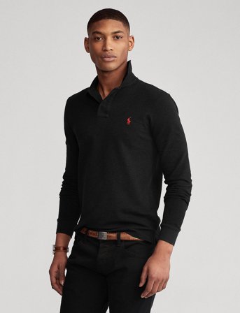 Polo Ralph Lauren Slim Fit Mesh Long-Sleeve Polo Shirt - Black - XXL