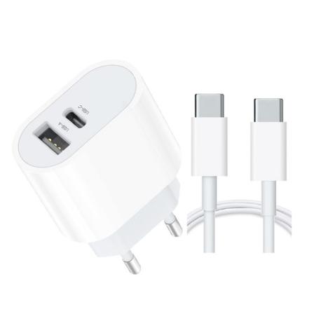 Snabbladdare Dual Port USB-C för Samsung, iPhone med USB-C Kabel White