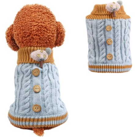 Lämmin koiran villapaita Talvimuoti Klassinen nappi Neuletytöt