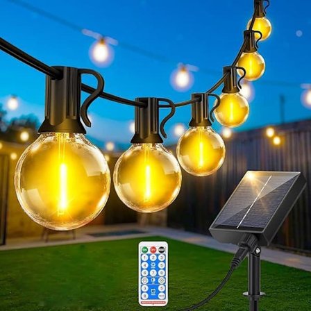 10m Lyskæde udendørs, Solcelledrevne lyskæder, 20 G40 LED-pærer, IP44 Vandtæt til Terrasse og Fest_TF_TF