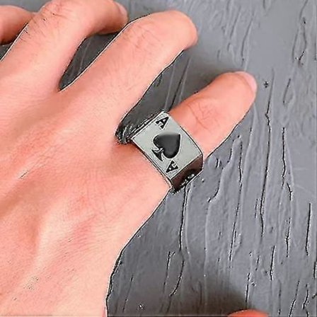 Herr & Dam Ring i Rostfritt Stål - Spader Ess - Silver & Svart