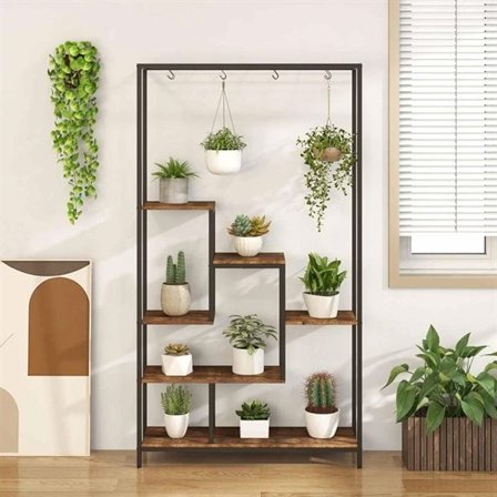 Plantestativ i metal med 6 hylder, 180 cm – Rustik brun