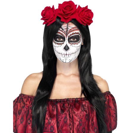 Day of the Dead Hårband med Röda Rosor