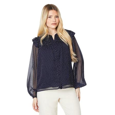 Dorothy Perkins Blus för Kvinnor/Dam med Flätad Axelband och Prickigt Mönster, Storlek 16 UK Navy 16 UK
