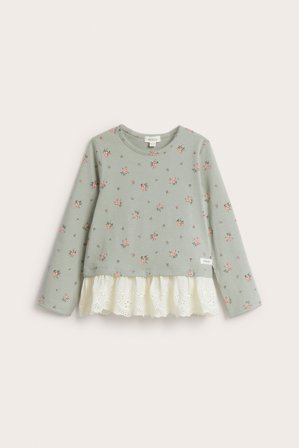 Newbie | Blomstrete topp med blondevolang | Grønn