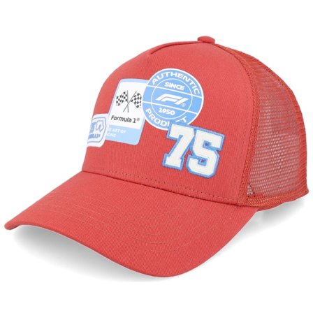 Formula One - Motor Rot Trucker Cap - F1 Logo 25 75 Years Heritage Red A-Frame Trucker @ Hatstore