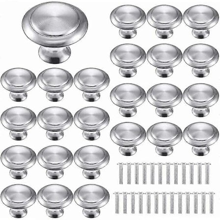 25 stk. møbelhåndtak, skuffeknotter, runde dørknotter, runde håndtak i rustfritt stål, egnet for skap, kjøkken, barnerom