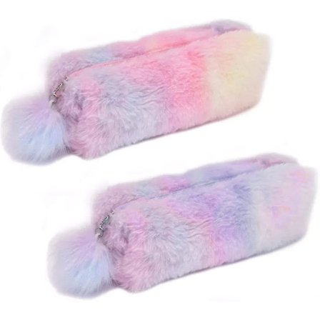Plush Regnbue Blyantsæske Til Piger Fluffy Blyantsæske Sød Regnbue Blyant Holder Blød Blyantsæske Fluffy Blyant Taske Makeup Pouch Farvet Sto