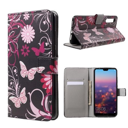 Butterfly läder Huawei P20 fodral - Flerfärgad