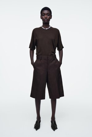 COS Women's Tailored Linen Blend Longline Shorts in Brown