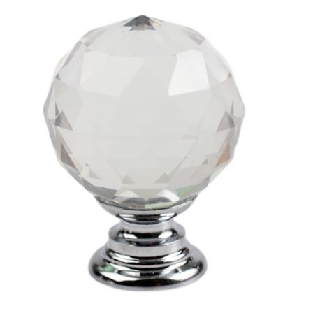 2 stk. Transparent Krystal Håndtag Aluminium Legering Jern Grydelåg Håndtag Låg Skuffe Enkelt Hul Håndtag (25mm Enkelt Flad Kugle-058)