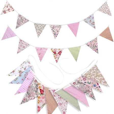 Stor Stoffvimpelbanner, Blomstret Vintage Triangel Flagg Garland Gjenbrukbar Bomulls Blomstret Vimpel Dekorasjon for Hage Bryllup Bursdagsfester