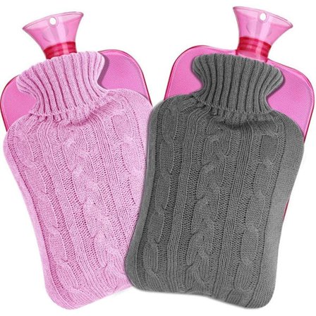 Set med 2 Varma Vattenflaskor, Klassisk Gummisk Vattenflaska med K