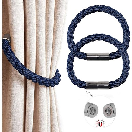 Magneettiset Verhotarrat, 2 Kpl Moderni Yksinkertaisuus Verhoköysipidikkeet Vahvalla Magneetti, Punottu Köysi Verhopidike Koriste (Sininen)