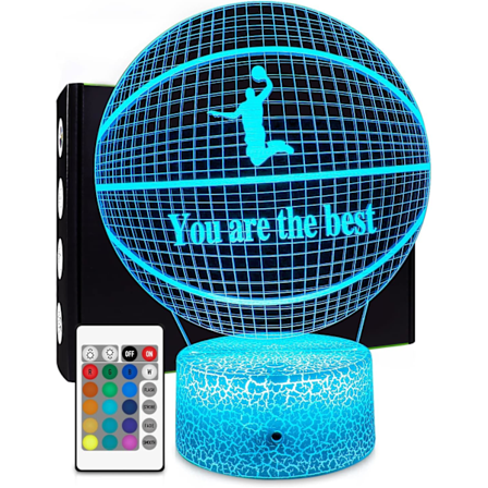 Koripallo 7 Värillisen Värinvaihdon + Kaukosäätimen Ja Ajastimen Yövalon Optisen Illuusion Lamppu Lahjaideana Pojille Tai Lapsille