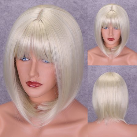 Kort Bob Peruk med Lugg | Rak & Vågig Syntetisk Hårperuk Guld 613 färg