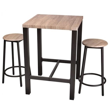 Barbord och två stolar - Ljusbrun/Svart - L 60 x l 60 x H 86 cm