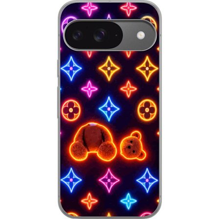 Kompatibel Mobilcover til Google Google Pixel 9 Pro Neonfarvet luksusmønster med glødende teddybjørn i pop art-æstetik