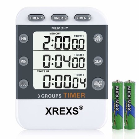 Digital køkkenur magnetisk stopur timer med ur, magnet, 3-trins lydstyrke, LCD-display til madlavning, sport, studier, 2 AAA-batterier