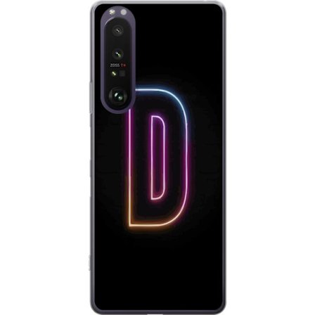 Kompatibelt Mobildeksel til Sony Sony Xperia 1 III Minimalistisk neonbokstav D i fargeskiftende lys mot svart bakgrunn i moderne digital design