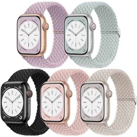 5-pack flätade, stretchiga, justerbara armband som är kompatibla med Apple Watch