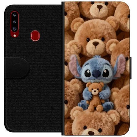 Kompatibelt Lommeboketui til Samsung Galaxy A20s Stitch omgitt av brune teddybjørner med en liten teddybjørn i fanget i en søt og koselig kawaii-desig
