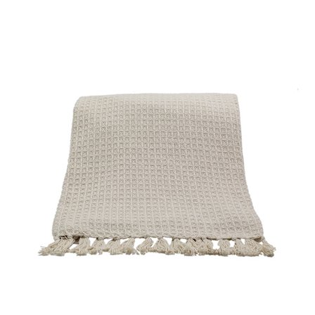 Koristeellinen puuvilla-polyesterihuopa, 130x170cm, Beige