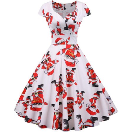 Julekjole Dame Vintage Kortærmet Jul 1950'er Retro Cocktailkjole V-Hals Plisseret Nederdel Festkjoler A-Linje Elegant Festlig Kjole