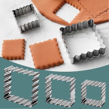 3 stk. Firkantet kakeutstikker i rustfritt stål, rektangulære kjeksformer