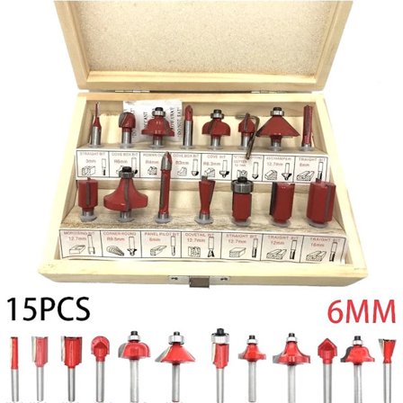 Fresmaskinsett (15 deler) - Fresmaskinsett - 6 mm spindeldiameter