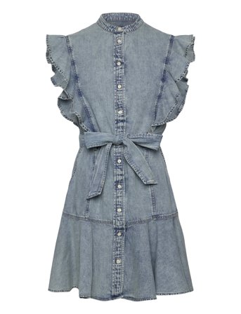 Lauren Ralph Lauren Belted Denim Flutter-Sleeve Shirtdress - Blue - 42