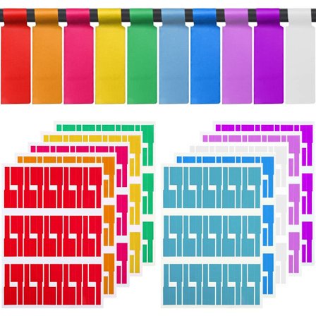 Kabelmerker, 10 farger 300 stk selvklebende klistremerker for merking og organisering av ledninger og kabler, vanntett og rivebestandig, A4-