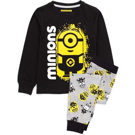 Minions Pojkar Lång Pyjamas Set 7-8 År Svart/Grå/Gul