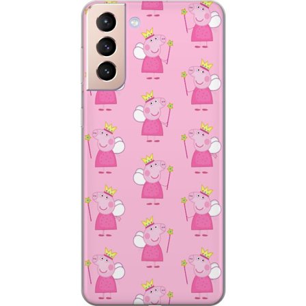 Yhteensopiva Puhelinkuori Samsung Galaxy S21 Greta Gris ja Peppa Pig dinosauruksella ja eläimillä, leikkisä piirretty lasten kohtaus sinisellä tau
