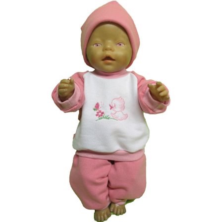 Rosa/vit joggingdress med fågel till Baby Born, dockkläder.