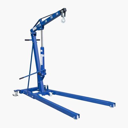 Biltema - Hydraulisk Motorkran 2000 kg, Vribar Løftekrok, Utrekkbar Løftearm, 6 Hjul, Sammenleggbar, Løftehøyde 2445 mm, Laveste Høyde 1685