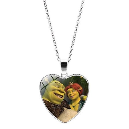 Shrek Heart Hänge Halsband Glas Cabochon Smycken Presenter Par Heart Choker Halsband för kvinnor Fas