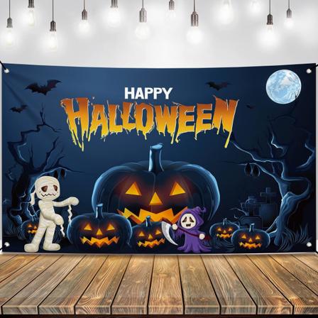 Onnellinen Halloween-tausta 182,88 x 111,76 cm | Onnellinen Halloween-banneri, laivastonsininen Halloween-juhlan koriste Kurpitsa Halloween-koriste 
