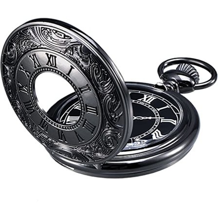 Svart Vintage Quartz Lommeur med Romertall og Kjede