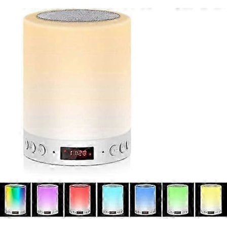 Bluetooth Højttaler Dæmpbar Sengelampe Touch Kontrol RGB 6 Farveskiftende Natlampe Vækkeur Bordlamper til Soveværelse