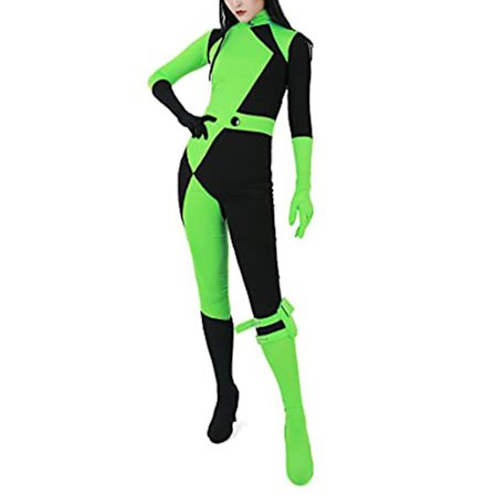 Tyttöjen Kim Possible Shego Cosplay -asu Bodysuit Jumpsuit Karnevaalijuhlat
