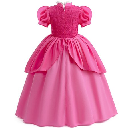 Princess Peach Costume Girls Puff Sleeve Dress Halloween Dress