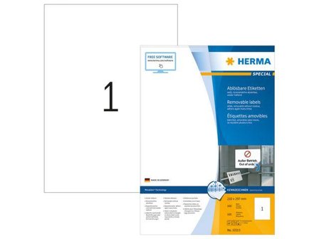 Herma Special - Papir - matt - fjernbart selv-adhesiv - hvit - A4 (210 x 297 mm) 100 etikett(er) merkelapper