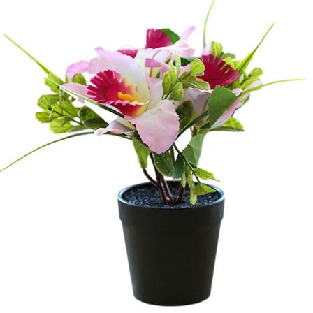 Kunstig blomst trehodet cymbidium liten bonsai kreativ