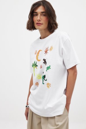 NA-KD Oversize-T-Shirt mit Rundhalsausschnitt und Print - T-Shirts - Weiß - S