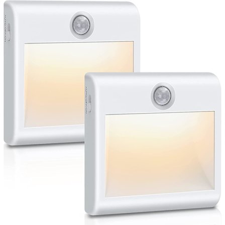 Led nattlampa [2-pack], inomhus rörelsesensorlampa, batteridriven varmvit magnetisk självhäftande garderobslampa för hall, trappa, kök, nära