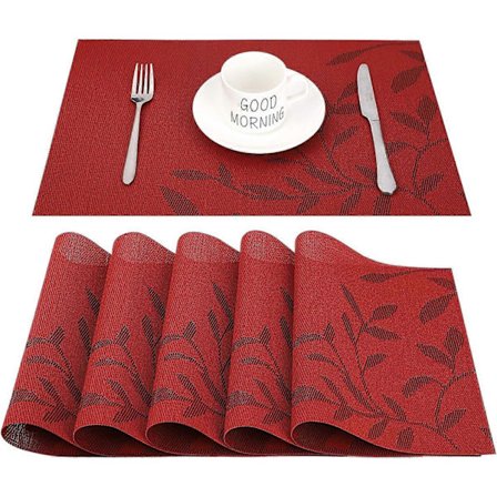 (Rød) Sæt med 6 vaskbare dækkeservietter, skridsikre, slidstærke, varmebestandige, lette at rengøre