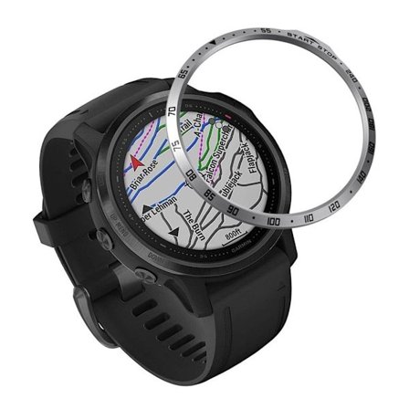 Garmin Fenix 6S / 6S Pro numerokuvioinen ruostumattomasta teräksestä valmistettu kehys - Hopea / Musta