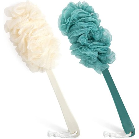 2-pack Rygg Scrubber för Duschen, PIPUHA Loofah Svamp Duschborste för Kroppspeeling, Långt Handtag, Loofah Stick, För