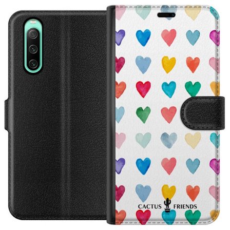 Kompatibelt Lommeboketui til Sony Sony Xperia 10 IV Cactus and Friends - Watercolor Love Grid